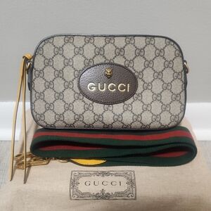 Gucci Neo Vintage GG Supreme Messenger Bag with Green and Red Strap